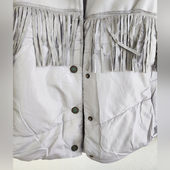 2 Two FLY NWT Western Silver fringe puffer jacket Concho Buttons Sz S/M - Picture 6 of 7